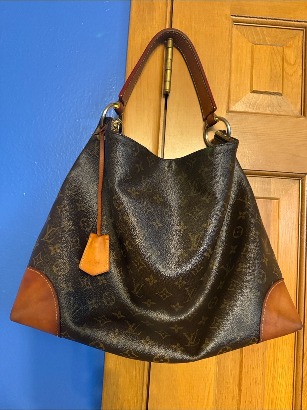 Louis Vuitton Monogram Canvas Shoulder Bag with Tan Accents